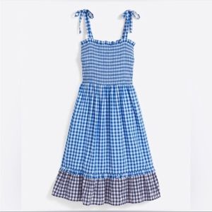 DRAPER JAMES Taylor smocked dress in blue gingham.